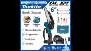 Makita 6 Inch Cordless Gardening Portable Electric Chainsaw Pruning Chain Saw Wood Cutter One-Hand Saw Woodworking Power Tools With 2 Battery