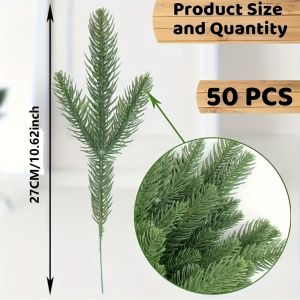 50pcs Artificial Pine Needles - Realistic Green Foliage for DIY Christmas Wreaths Home & Garden Decor