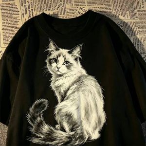 PAZHAOLANG | Oversized Loose Cat Print T-Shirt