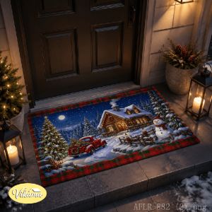 VIKAMA Christmas Happy New Year Welcome Doormat Indoor Outdoor Kitchen Bedroom Non Slip Flannel Entrance Floor Rug Home Decor