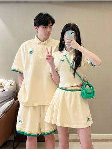 Bộ Áo Sơ Mi Polo Tay Ngắn Phong Cách Preppy Của Cặp Đôi Với Váy Dài Và Ngắn Mùa Hè Thoải Mái Mặc Áo Thun Thoải Mái Thoáng Khí