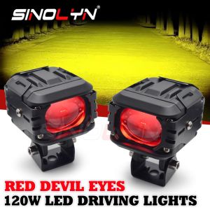 120W Mini Driving Light Work Light Bar Spot Pod Auxiliary lights Red Devil Eye White Yellow 3000K 6000K Waterproof Spotlight For Motorcycle Car Headlight Bumper Accessories
