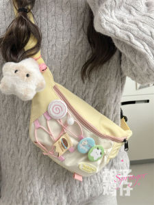 กระเป๋าคาดหน้าอกสีบล็อกสุดน่ารักสำหรับผู้หญิง สไตล์เกาหลี กระเป๋าสะพายข้างแบบลำลอง กระเป๋าสะพายข้างแบบนิ่ม กระเป๋าคาดเอวสุดเก๋