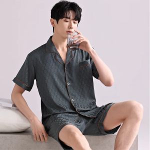 Mens Lightweight and Breathable Imitation Silk Satin Short-Sleeve and Shorts for Spring and Summer - Simple Home Wear for Young People