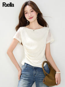 puella | Áo Blouse Cổ Trụ Off-Shoulder In Hoa Tay Ngắn Ôm