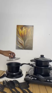 <𝙇𝙖𝙯𝙈𝙖𝙡𝙡> 13Pcs Cookware Set Non Stick Cooking Pot Pan Kitchen Anti Stick Marble Coated