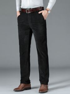 DTHN | Mens Corduroy Long Casual Pants Midlife Dad Style Spring Autumn Fashion Urban Business Straight Leg Anti-Wrinkle Trousers