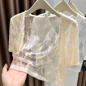 Lace Short Sleeve Shawl Women Summer Thin Hollow out Cardigan Strap Dress Outer Covering Loose Top Korean Style Commute