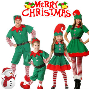 Hot Girls Boys Christmas Elf Family Costume Role Playing Outfit Green Santa Claus Party Performance Fancy Clothing for Men Women