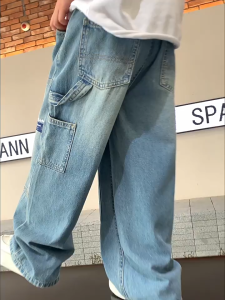 Kids Jeans Workwear Wide Leg Pants Korean Version Boys Blue Casual Jogging Pants Straight Leg Pants