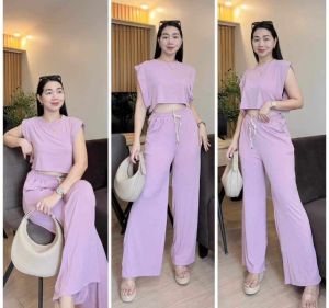 Sheena Plain Color Textured Cute Top & Pants Terno Set for Women