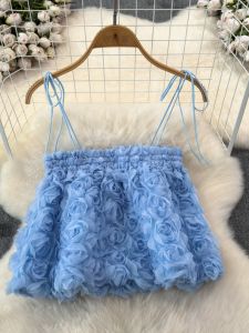 Áo Vest Lưới Hoa Hồng Ngắn Thắt Lưng Cho Nữ Mùa Hè Thiết Kế Mới Phong Cách Hàn Quốc Áo Ngắn Tay Ngắn Cổ Chữ V