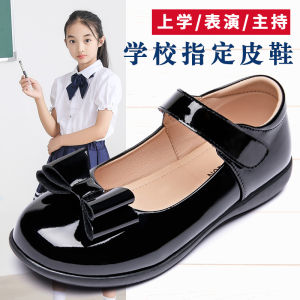 Black Princess Style Childrens Shoes Performance Soft Bottom Slip-On Girls Single Shoes Casual Leisure Anti-Slip PU Leather