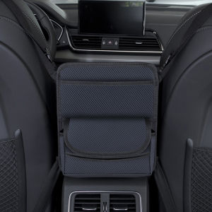Luxury car seat storage box with cup holder tissue box PU leather multiple compartments storage  front  rear seats armrest black