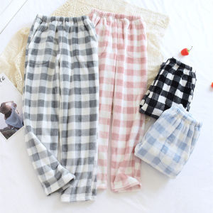 Couple Coral Fleece Pajama Pants Mens and Womens Trousers Autumn and Winter Fleece-lined Thickened Straight Loose Leg Flannel Home Warm Pants