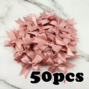 (50 Cái) Ruộng Lụa Satin Polyester Màu Hồng Tươi 1 Inch Nơ Trang Trí Thủ Công DIY Một Mặt Màu Trơn Phong Cách Art Deco
