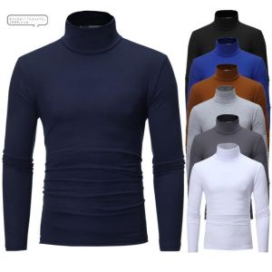 Slim Fit Long Sleeve T-Shirt for Teenage Boys Polyester Fiber Casual Style Solid Color High Collar Pullover T-Shirt