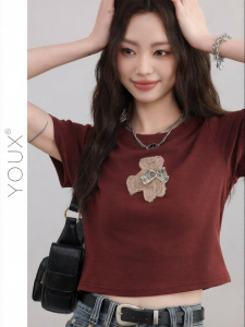YOUXIANG | Áo Thun Nữ Mùa Hè Thiết Kế Retro Mỹ Mới