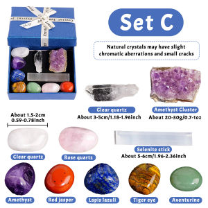 Natural Crystal Chakra Set Amethyst Cluster Agate Cave Selenite - Crystal Furniture Decoration Gift Set for Christmas Thanksgivi