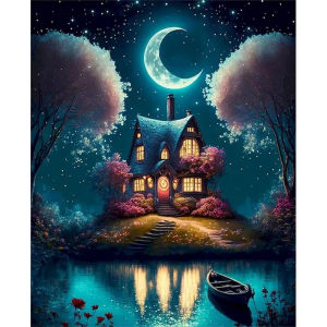 Multi-Style Night Landscape Diamond Painting Giant Moon Snow Village Castle River New York City Street Wall Decor Gift
