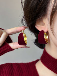 Pianist | Autumn/Winter Wine Red Flocking Vintage Style S925 Sterling Silver Earrings