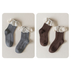 Girls Woolen Thick Warm Mid-calf Socks Princess Baby Girl Lace Edged Autumn Winter Childrens Cotton Polyester Fiber Socks