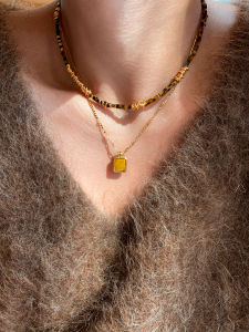 CAFFTI | Natural Tigers Eye Mielard Double-layered Pendant Necklace