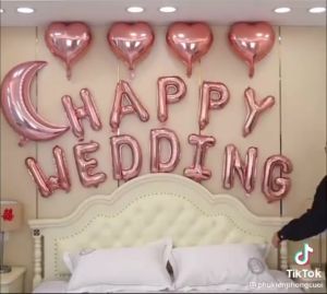 [Bóng Sequin (tặng 100 cánh hoa hồng)] Set bóng trang trí phòng cưới bóng bay trang trí phòng cưới tone hồng gold