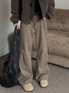 American Retro Maillard Cleanfit Brown Denim Men and Women Loose Casual All-Match Brown Straight-Leg Pants