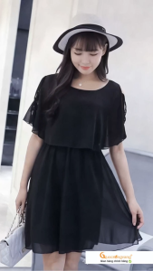 Váy đầm voan hở vai hai lớp kiểu Hàn Quốc GLV001