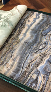 Wallpaper Dinding Salur Marmer Granit Biru Cream Glitter Minimalis Tekstur Mewah Lux