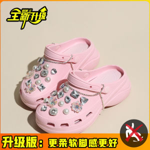 รองเท้าแตะส้นเตี้ยแบบสวมหัวประดับเพชรน้ำเงินสำหรับผู้หญิง รองเท้าแตะแบบสวมหัว EVA ส้นเตี้ยสำหรับใส่กลางแจ้งในช่วงฤดูร้อน