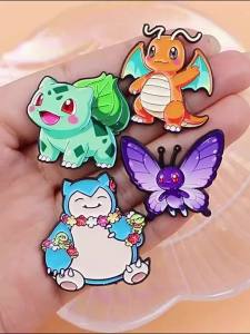 Potdemiel | Random 7Pcs Enamel Pins Charizard Bulbasaur Squirtle Eevee Snorlax Metal Brooch Lapel Badge Backpack