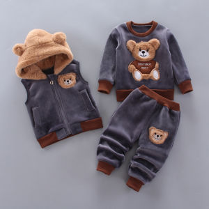 New Childrens Warm Three-Piece Girls Cute Hooded Set Autumn Winter Boys Fashion Casual Comfortable Suit 12M-4 Years Old