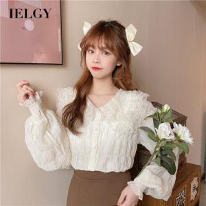 IELGY Korean chiffon shirt female V-neck long-sleeved Western style was thin