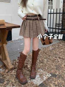Váy Ngắn Kẻ Caro Cạp Cao Cho Nữ Váy Ngắn Chữ a Bằng Vải Len Kẻ Caro Cạp Cao Thiết Kế Hai Thắt Lưng Cho Nữ