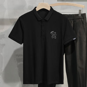 Bear Short Sleeve Polo Shirt Collared T-Shirt Men White New 2025 Summer Half Sleeve Paul Leading Edge Fashionable Slim Fit Cotton Polyester Blend