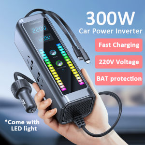 Yashinuo Atmosphere lights car inverter 4 in1 220V super fast charging 12V24V universal multifunctional car inverter 300W high-power intelligent car inverter converter mobile phone charger