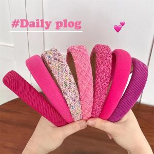 Rose Pink Sponge Headband for Women Temperament Knitted Headband Cute Girl Washing Face Hair Band