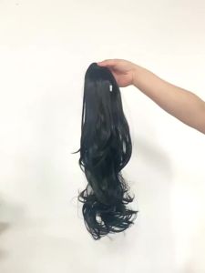 22INCH Synthetic Long Wavy Curly Layered Ponytail Drawstring Clip in Hairpiece Black Blonde Hair for Women