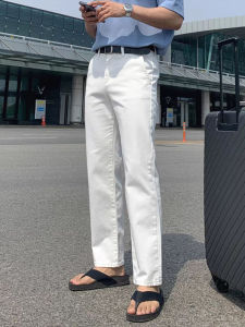 American Style Loose Straight Leg Casual Long Jeans Mens Trendy White Denim Workwear Pants Versatile Slimming Cargo Trousers