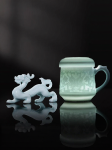 JINGDEZHEN | Celadon Engraved Porcelain Cup