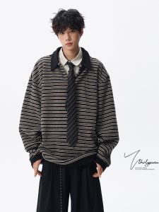 Áo Khoác Ngoài Thường Ngày Rộng Rãi Cổ Polo Kẻ Sọc Mùa Xuân Thu Cho Nam Áo Nỉ Thoải Mái Áo Khoác Ngoài Đa Năng Áo Khoác Ngoài Giả Hai Mảnh