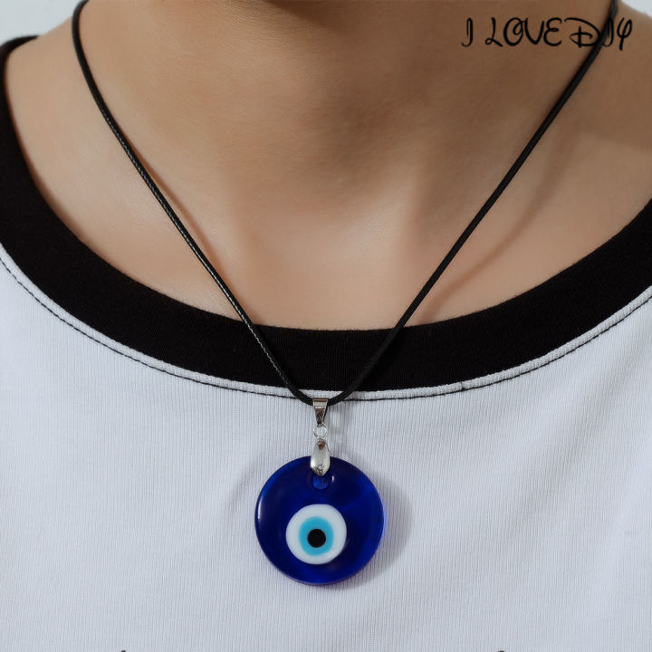 Vintage Glass Blue Turkish Evil Eye Pendant Necklace Leather Long Neck  Chain Necklace Fashion Jewelry for Women Men