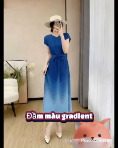 Đầm suông thiết kế màu gradient kem dây thắt eo