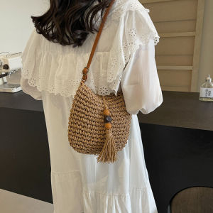 Zar Fendan Woven Straw Bucket Bag Womens New Small Beach Vacation Crossbody Tassel Sensation Luxury Feel Handbag