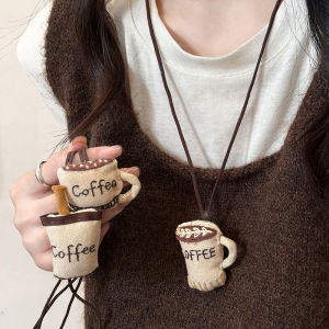 Korean Style Long Coffee Cup Fabric Necklace Womens Hoodie Chain Accessory Unique Design Fashion Jewelry Accessories