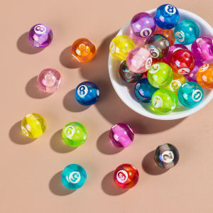 20pcs Transparent Acrylic 16mm Round Digital Billiard Loose Bead for DIY Bracelet Necklace Keychain Jewelry Making Accessories