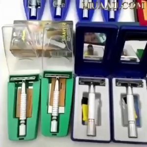 Dao Cạo Râu Hai Lưỡi Bằng Thép Không Gỉ An Toàn  Hộp Có Gương Cọ Vệ Sinh  Tiện Dụng Cao Cấp