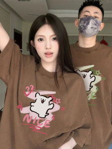 Couples T-Shirt Short Sleeve Half Sleeve Set Korean Style Loose Fit Cotton Summer Fashion Print round Neck Casual Wear